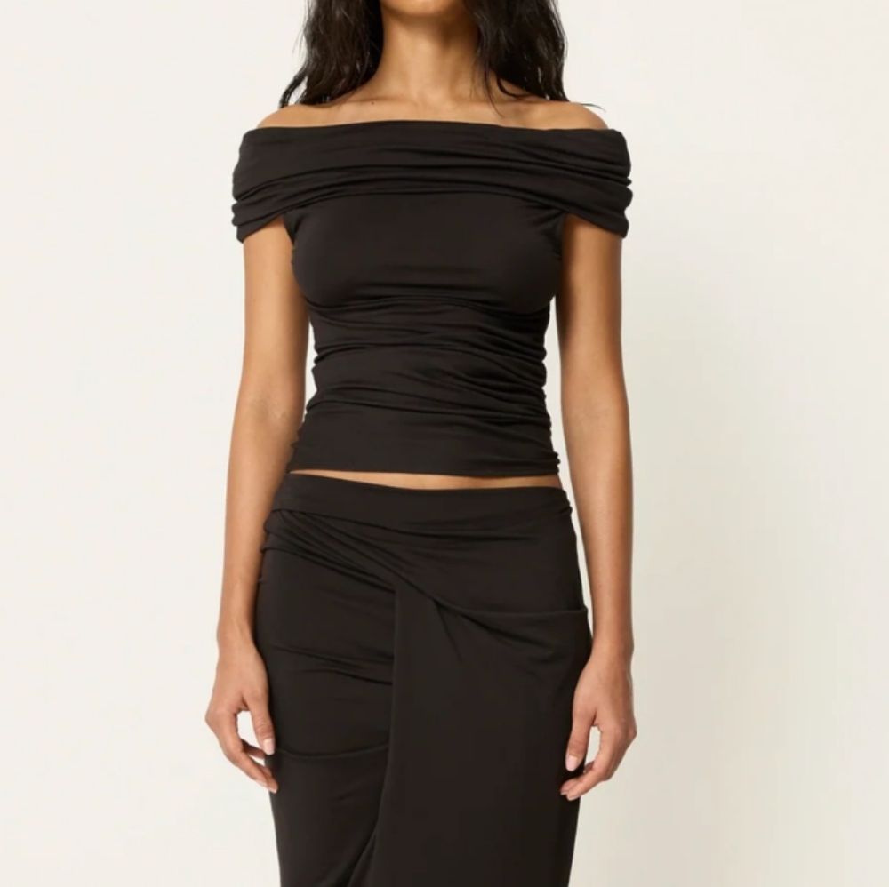 Khy X Entire Studios Draped Off The Shoulder Top‎ Black NWT